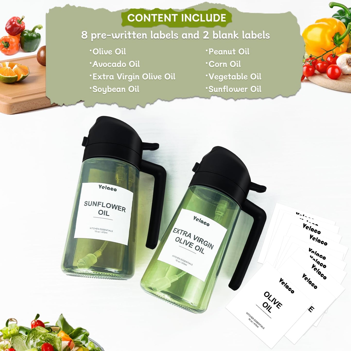 2 in 1 Light-Blocking Dark Oil Sprayer Dispenser, 470ml 2025 New Oil Sprayer for Kitchen Cooking