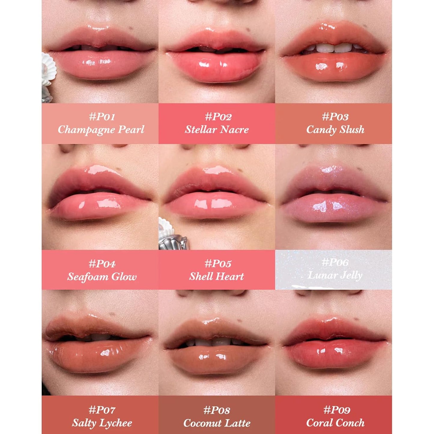 Nourishing Lip Glaze - Shimmery Clear Lip Gloss with Hyaluronic Acid | Moisturizing Plumping Oil, 0.16 Fl Oz (P06 Lunar Jelly)