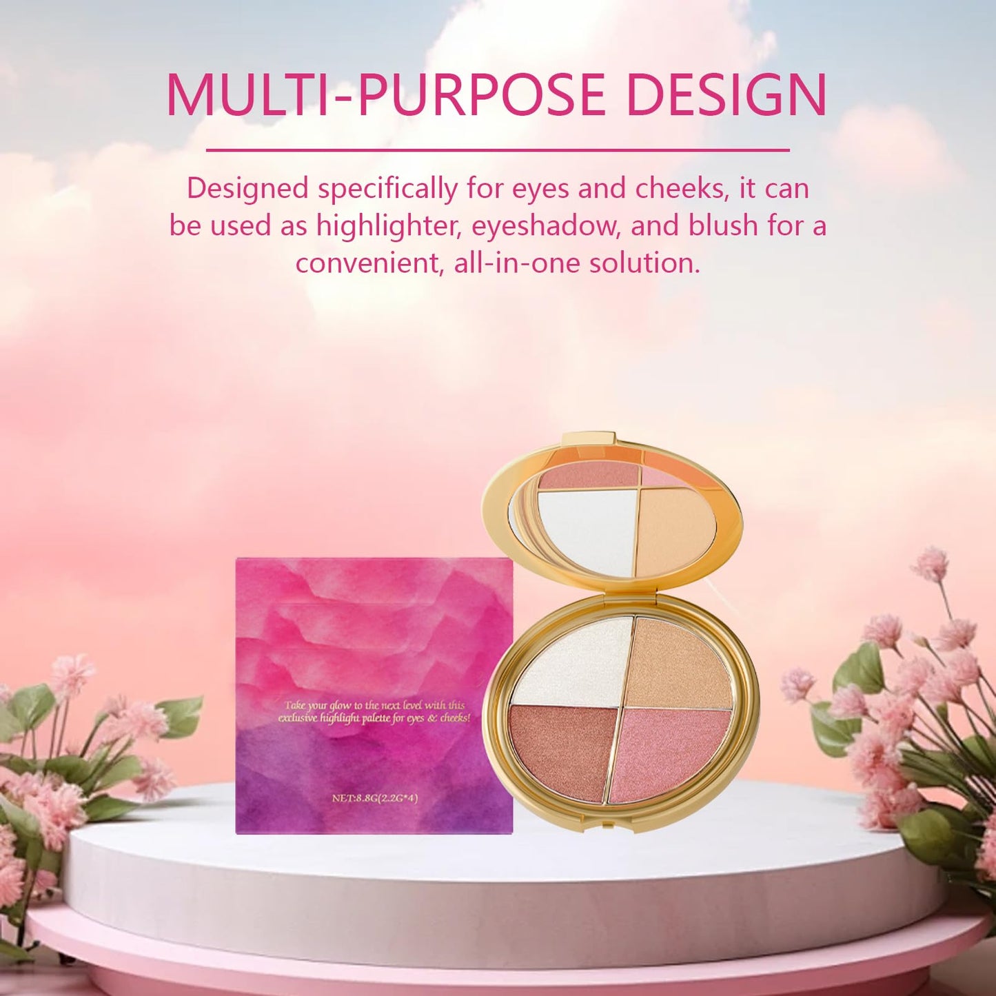Eye & Cheek Palette- Eyeshadow and Highlighter Makeup, Eyeshadow & Highlighter Duo with Radiant Color Palette, Seamless Blendability for All-Day, Day-to-Night Wear