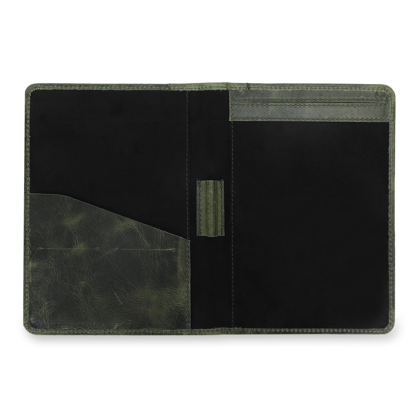 CestAntiQ Leather Junior Padfolio for Men Women Business Portfolio Folder Compact 5 x 8 Legal Pad Organizer with Pen Loop Professional Resume Interview Document Holder Padfolio (Green)