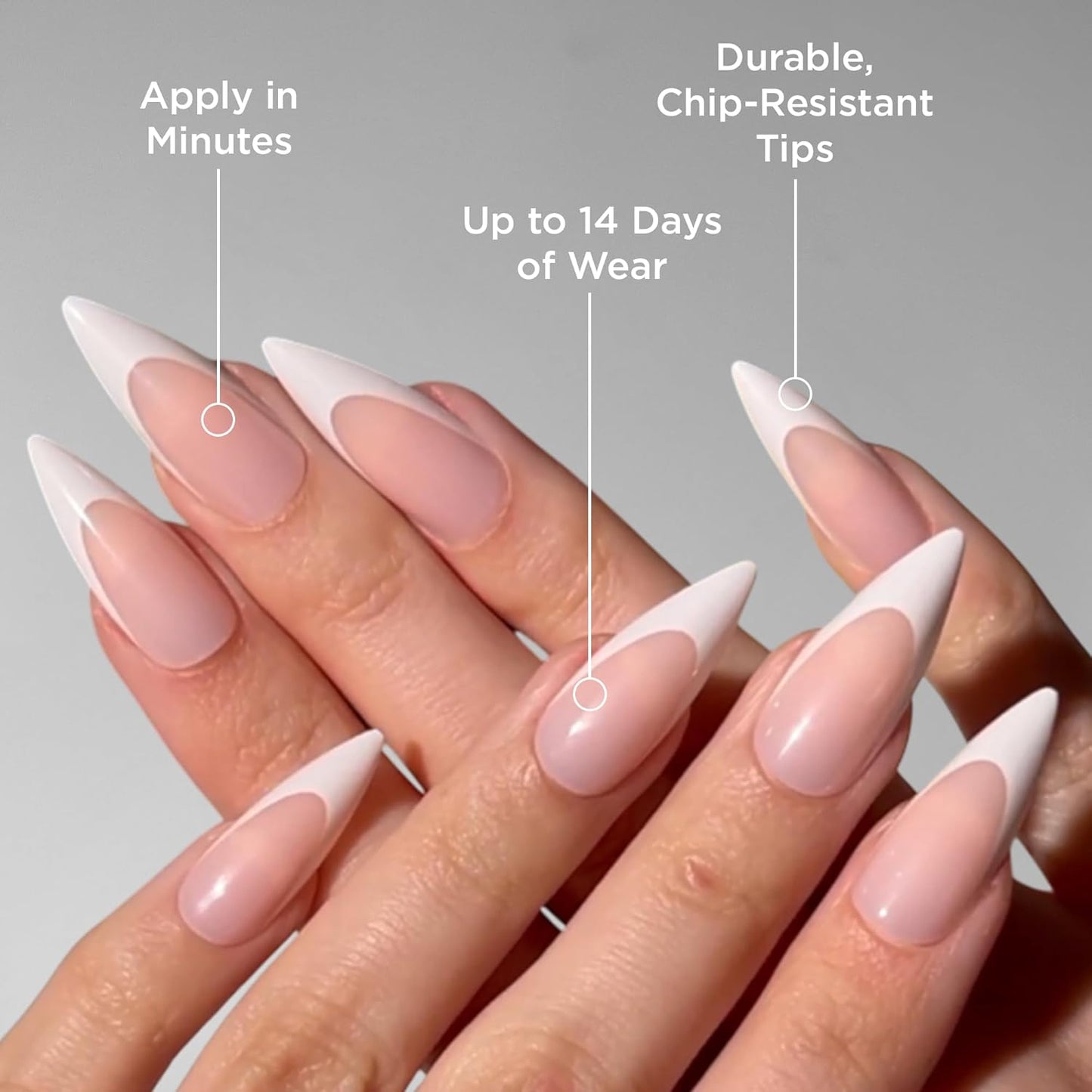 French Tip Press On Nails - Stiletto Fake Nails, 30 Nails in 15 Sizes, Reusable Salon Quality | Easy Application