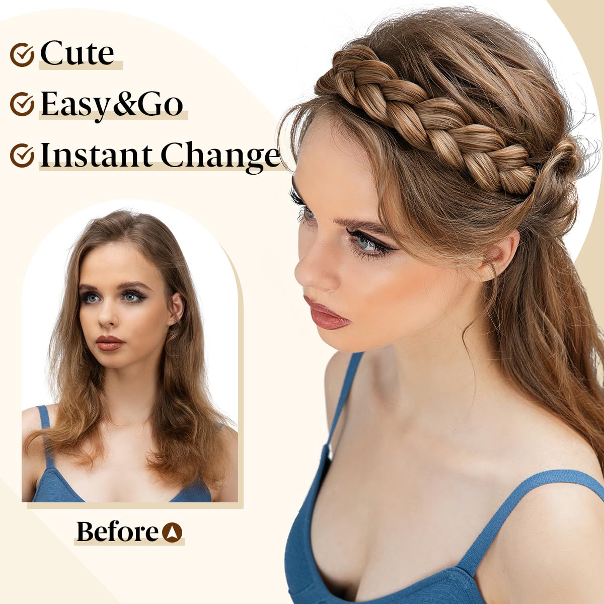 CJL HAIR 2PCs Braided Headbands Hair Piece for Women Synthetic Hair Hoops Head Bands Handmade Braid Hairband Accessories Elastic Stretch Headwrap Dark Brown