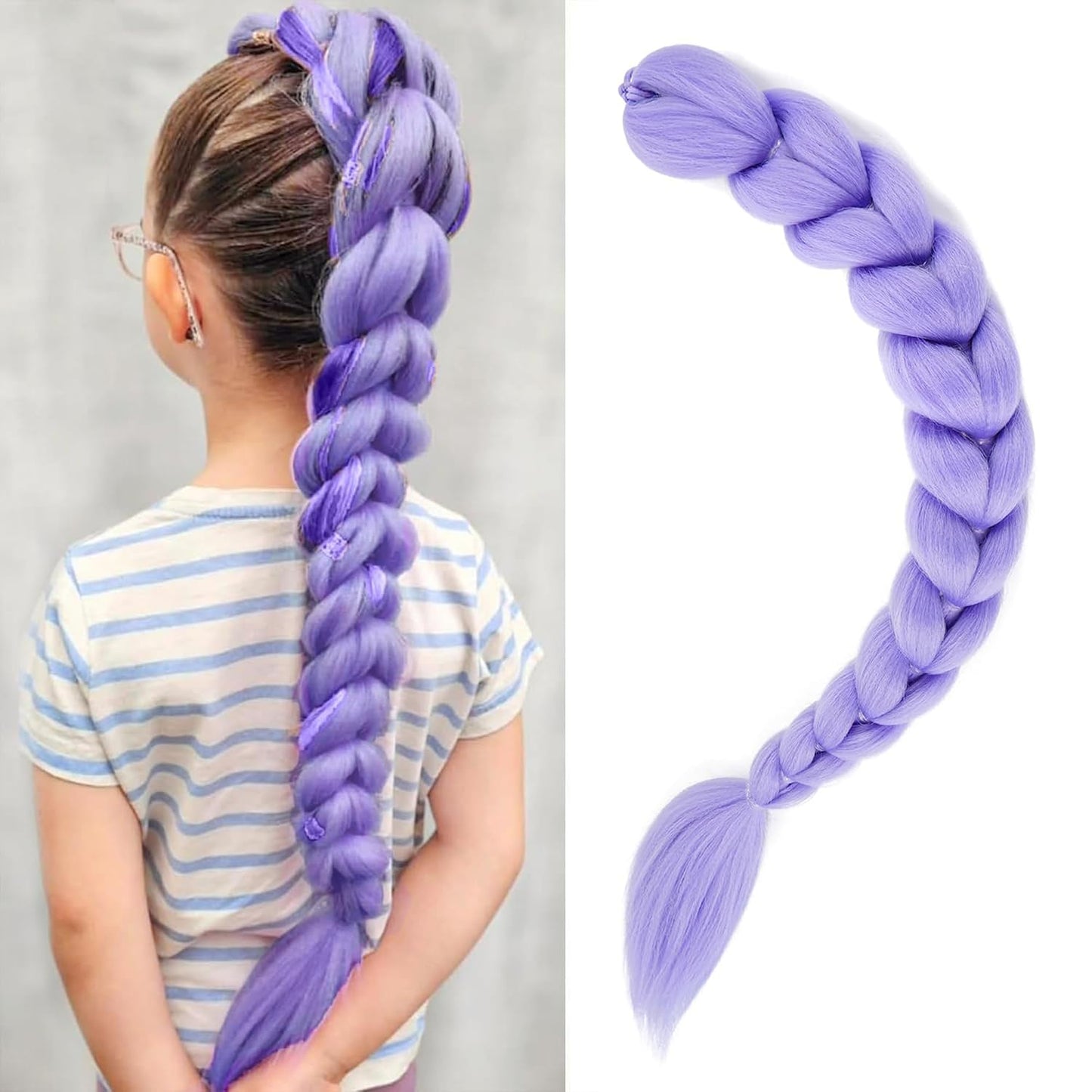 24-Inch Purple Braids Ponytail Hair Extensions - Synthetic Pre-Braided Hair for Halloween Cosplay