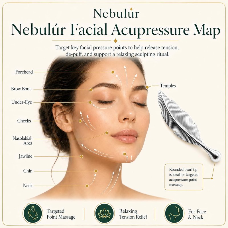 Stainless Steel Gua Sha Tool for Face, 304 Cooling Metal Facial Massager, Jawline Sculpting, De-Puffing, Under Eye Bags, Lymphatic Drainage, Feather Shape with Acupressure Tip, Gift for Women Men