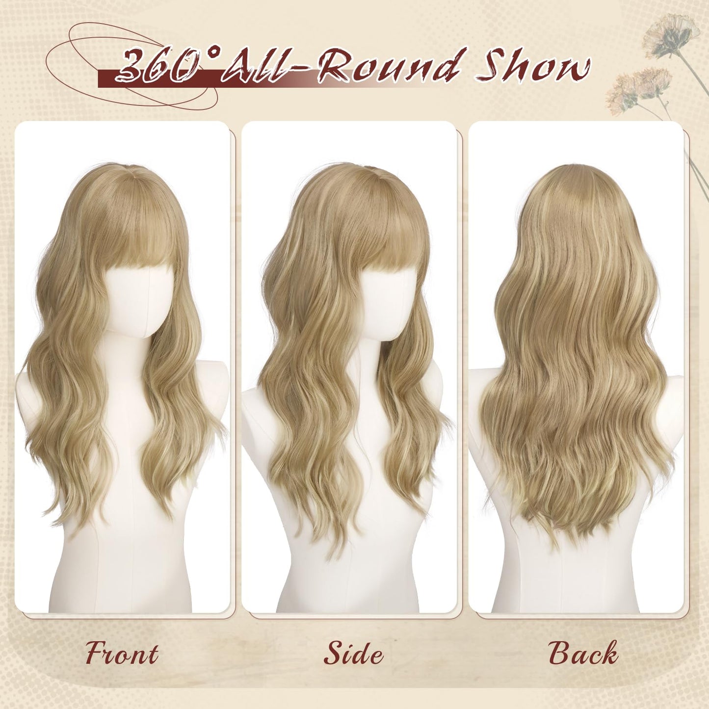 Haloo Blonde Wigs with Bangs - 20 Inch Long Soft Wavy Natural Looking Synthetic Heat Resistant Hair Wig for Women Daily Party, Dirty Blonde