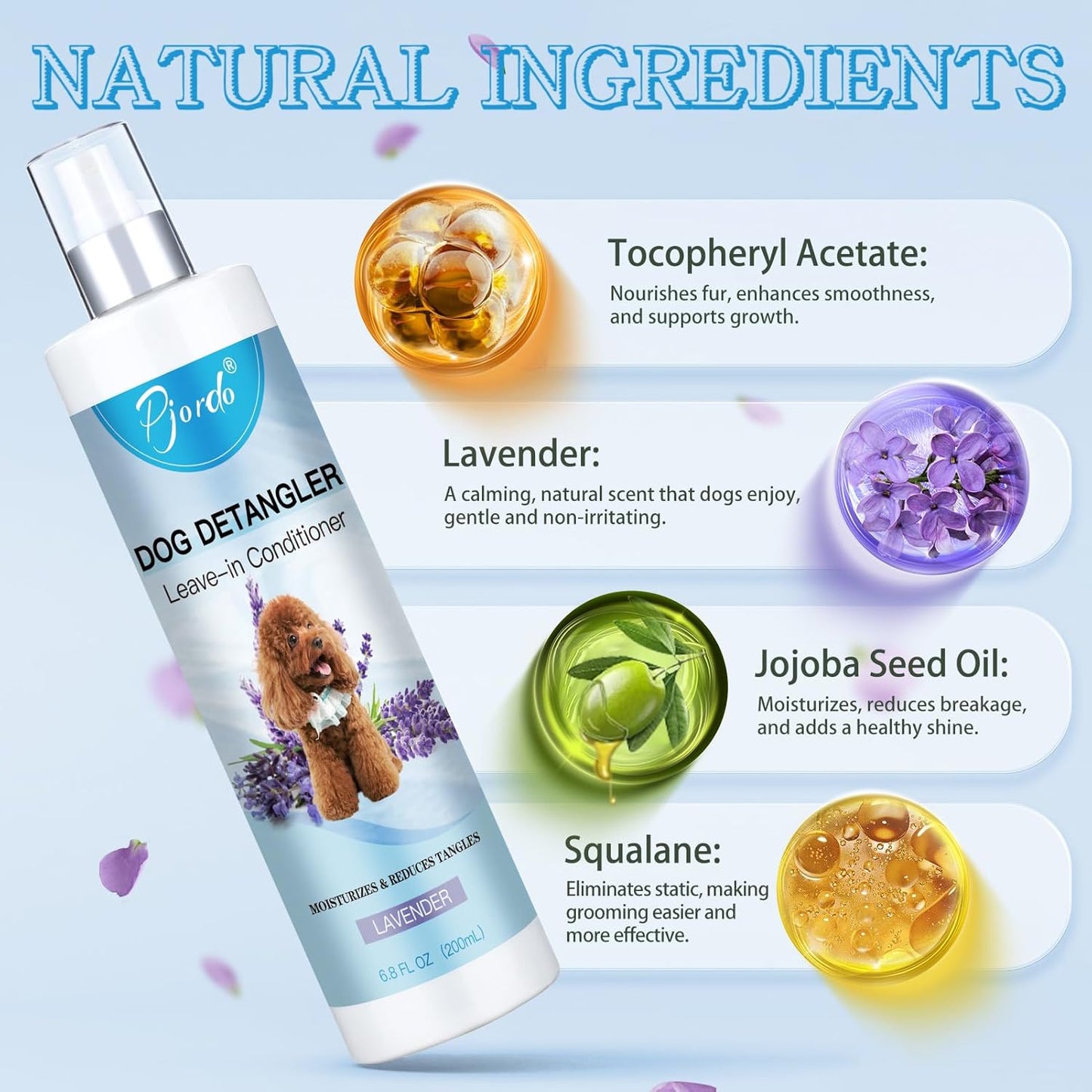Dog Detangler Spray - Natural Leave-In Conditioner for Grooming | Lavender Scent, Includes Deshedding Brush & Metal Comb