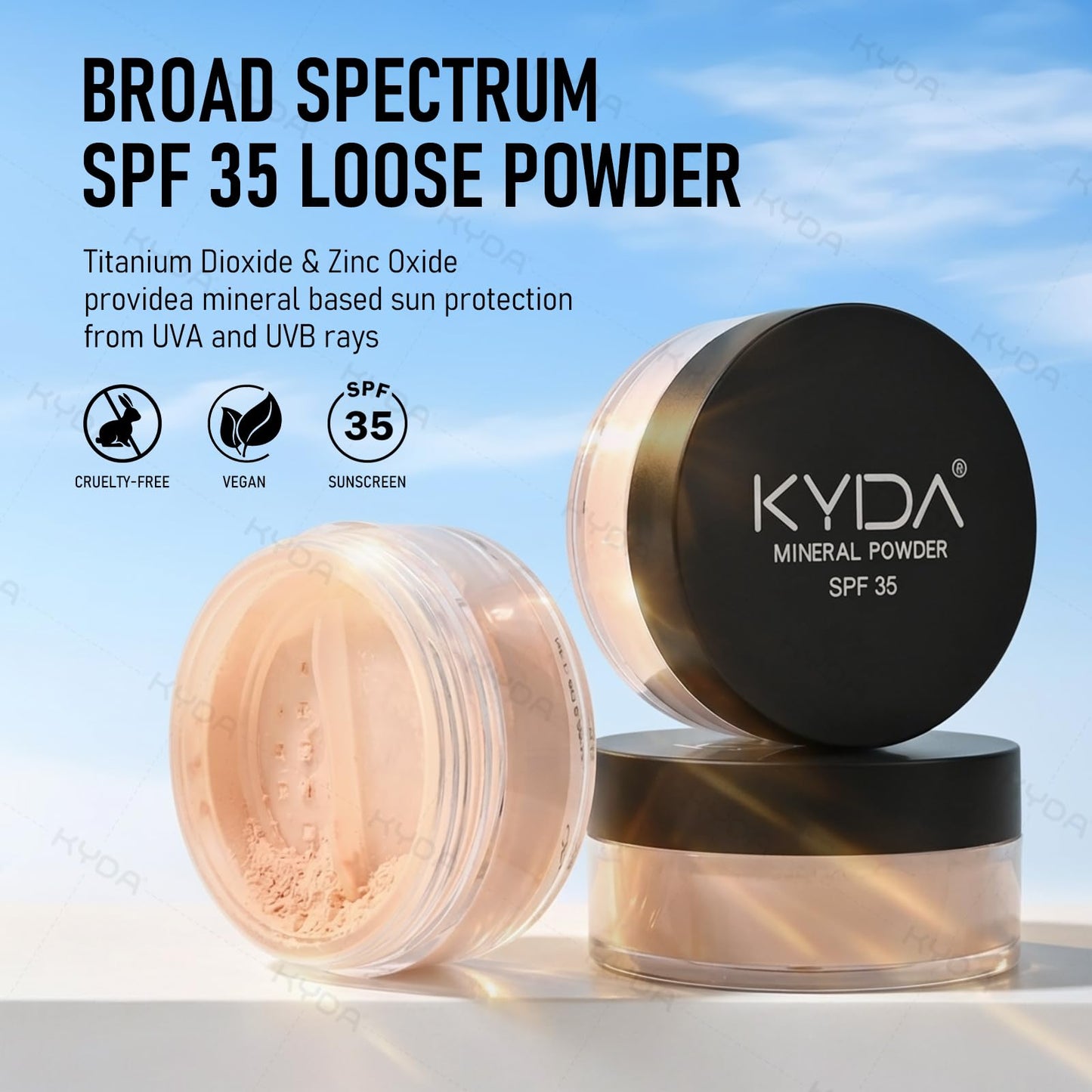 KYDA Mineral Powder Foundation, SPF 35, Lightweight Loose Powder Foundation, Skin-improving Mineral Foundation, Buildable Coverage, Natural Glow Base Makeup, 0.28 oz, Fair Light