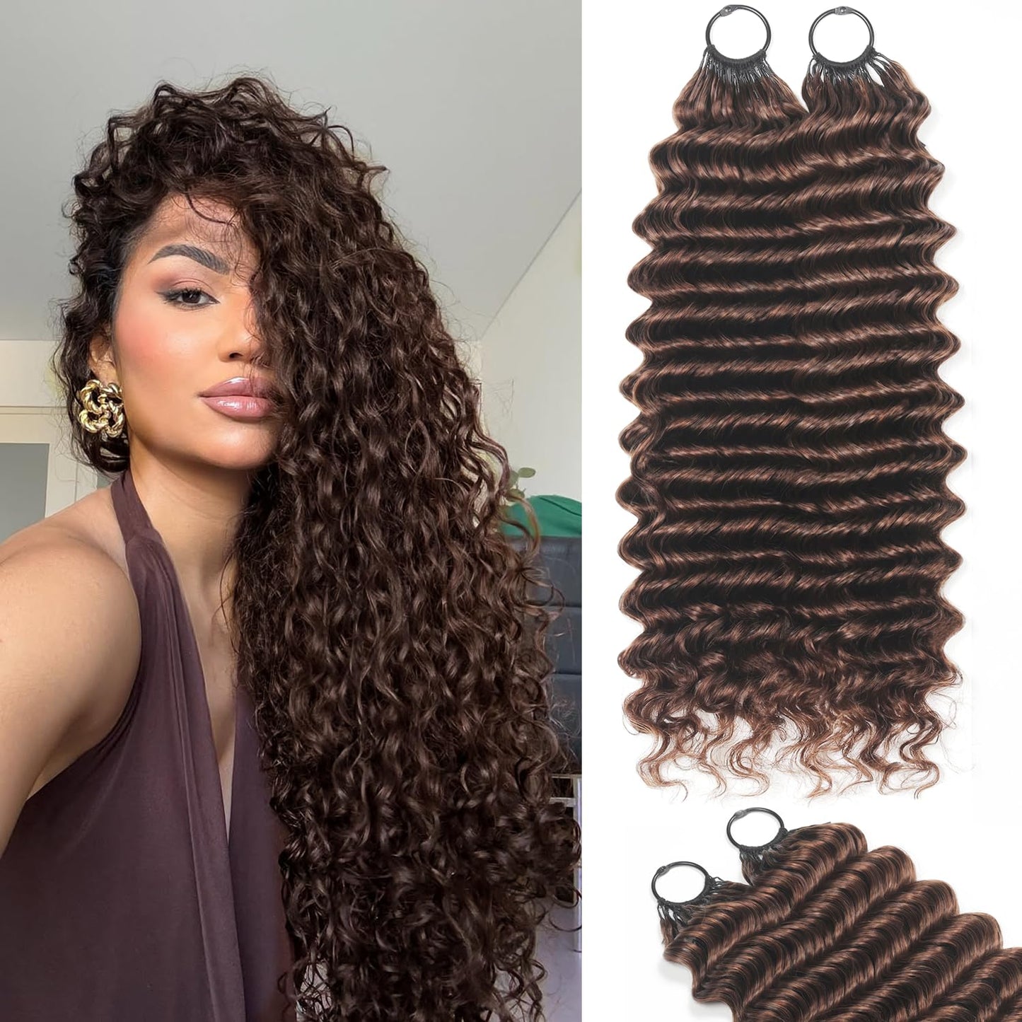 Human Crochet Hair - 18 Inch Deep Wave Bundles for Black Women | 50g Pre-Separated Extensions, Natural Black