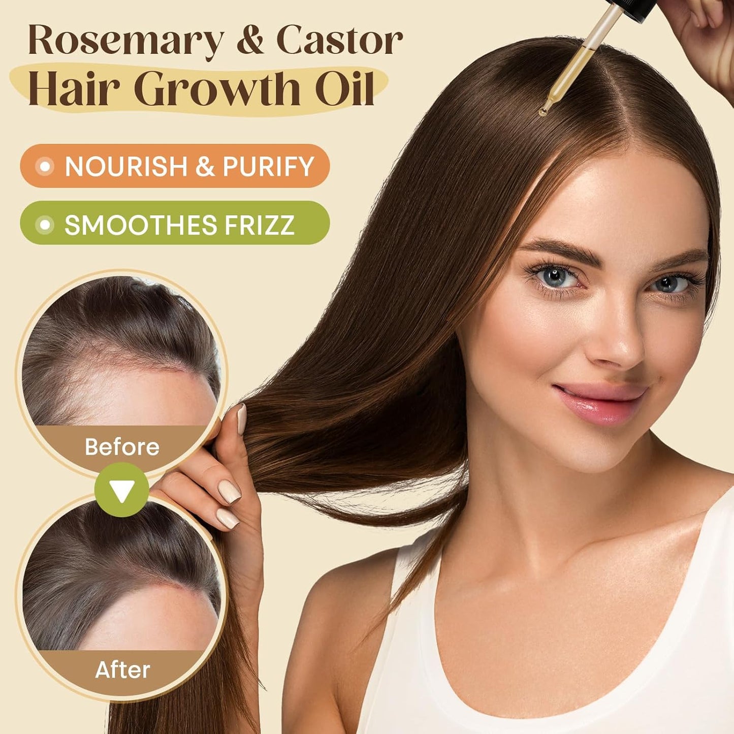 Rosemary & Castor Hair Growth Oil Set - Strengthens & Moisturizes Hair | Scalp Massager Included - 4.0 oz