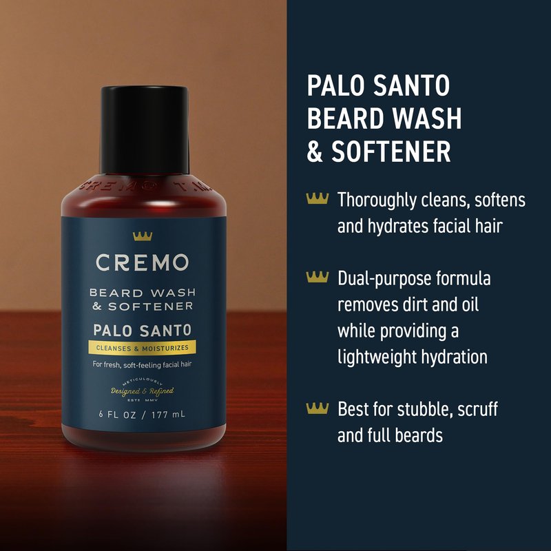 Cremo Palo Santo 2n1 Beard Wash & Softener + Palo Santo Beard & Scruff Cream Set for Short Beards