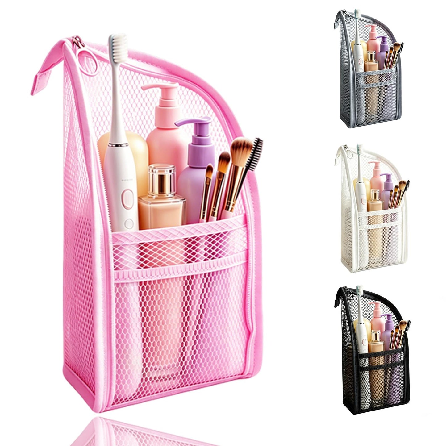 Pjsrsdaee Standing Toiletry Bag, Lightweight Portable Travel Toiletry Bag, EVA Foldable Thickened Clear Hanging Makeup Bag, Breathable Cosmetic Organizer for Travel & Bathroom (pink)