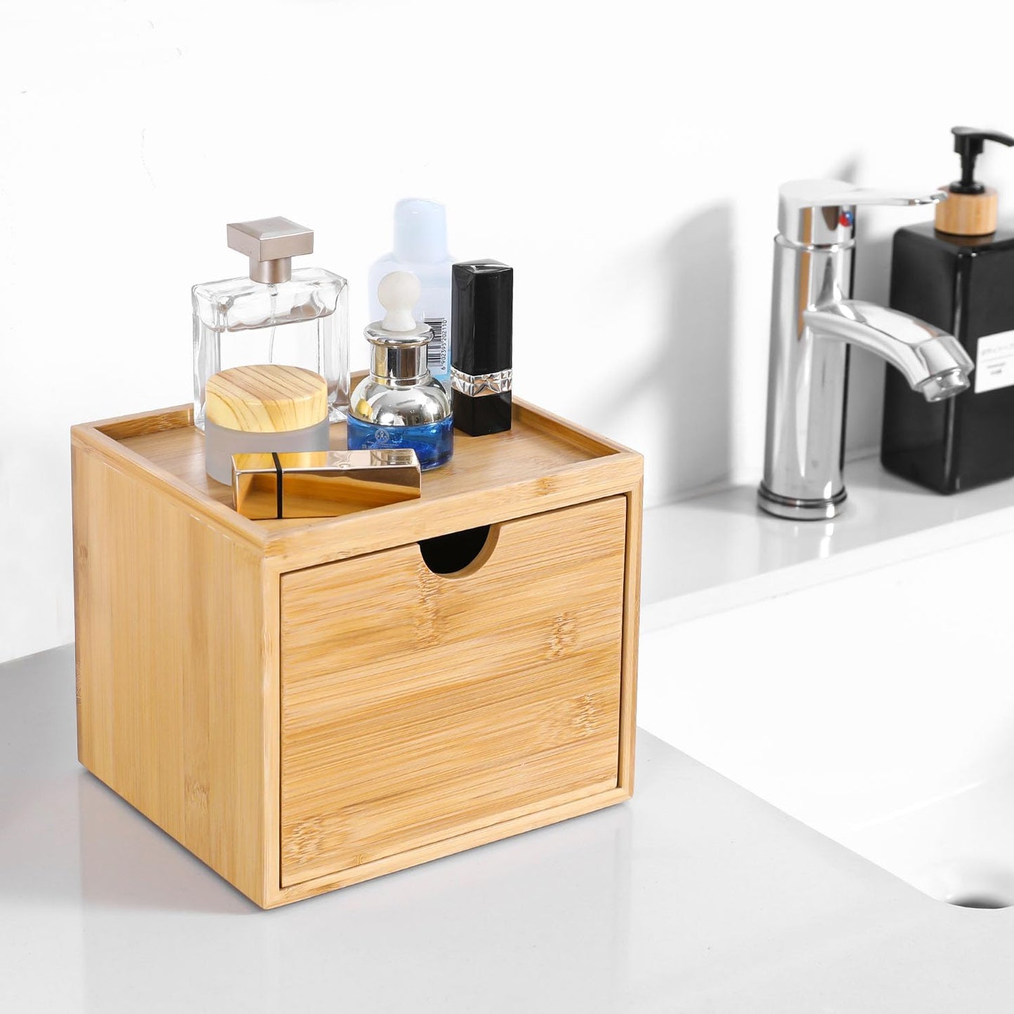 Bamboo Disposable Face Towel Holder - Wooden Storage Box for XL Towels | Bathroom Countertop Organizer