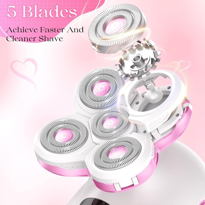 Electric Razors for Women Legs, Rechargeable Rotary Painless Shaver for Legs Bikini Facial Hair Removal, Body Wet/Dry Razor Water Resistant Grooming Kit, Cordless Womens Trimmer for Grooming, Lemon