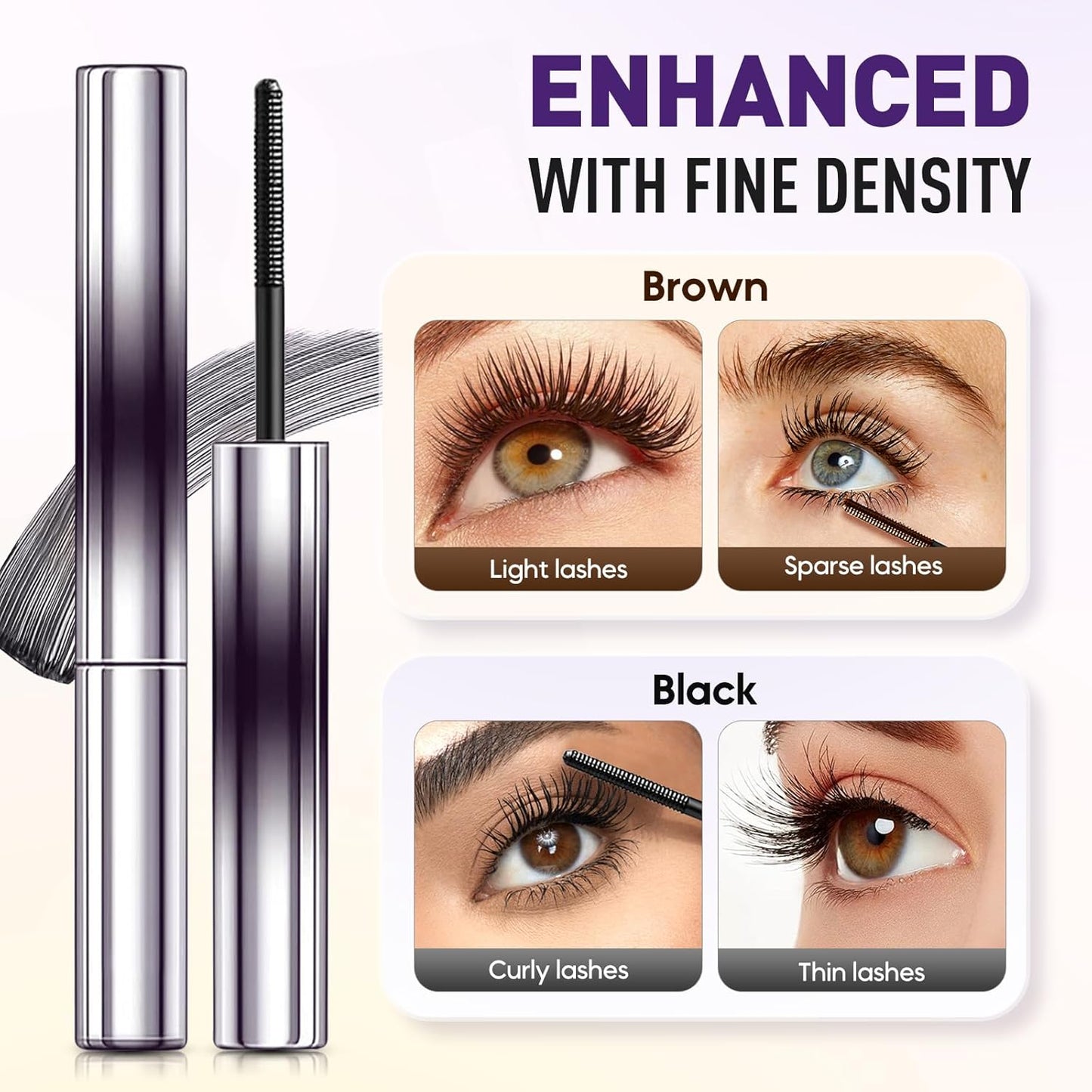 Brushless Metal Wand Mascara - Waterproof 3D Curling Eyelash Iron | Long-Lasting, No Flaking, Black