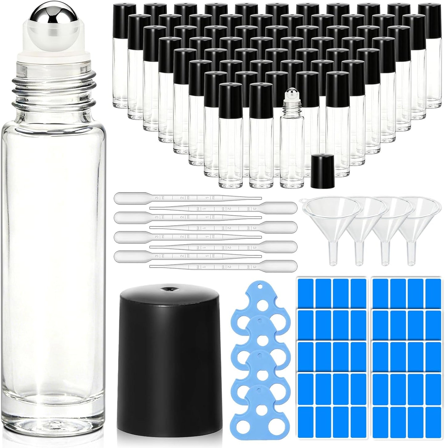 Essential Oils Roller Bottles - 10 Pack 10ml Leakproof Amber & Clear Glass | Rose Quartz & Stainless Steel Balls for Perfume & DIY