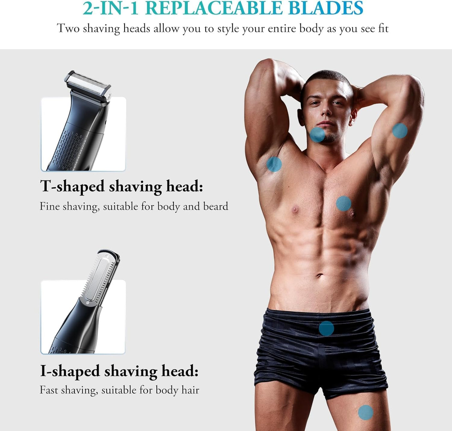 Body Hair Trimmer for Men - 2 in 1 Dual-Head Mens Beard Trimmer with Nose Hair Trimmers for Beard Armpit Groin Pubic Ball Shavers IPX6 Waterproof Travel Lock Rechargeable Body Shavers for Men Gift