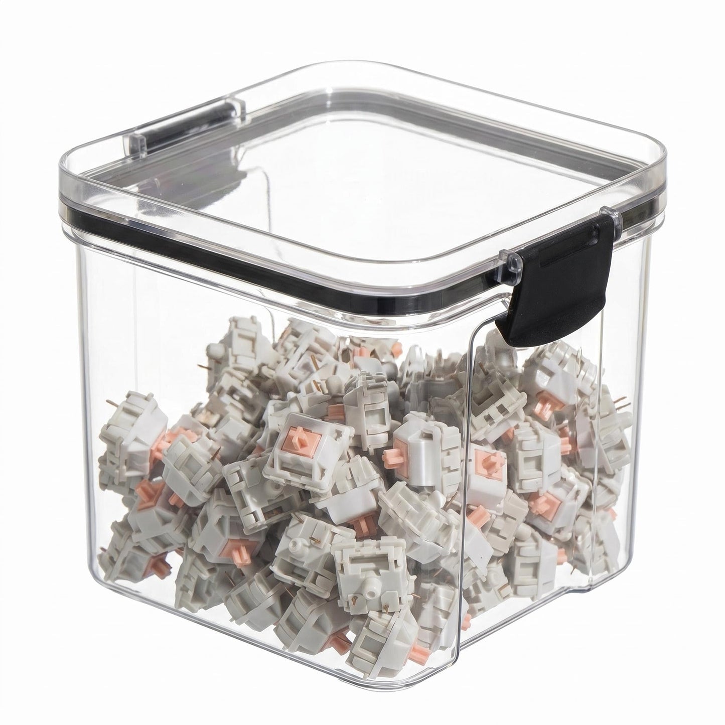 1 Pcs Clear Canisters with Airtight Lids, Square Dry Goods Storage Containers for Pantry, Mechanical Keyboard Switch Storage Box and Keycap Jar, Stackable Kitchen Food Storage Case, 700ml