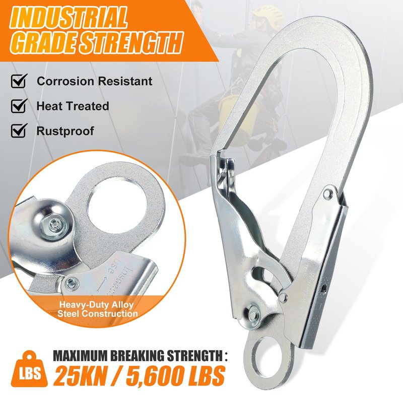 Housoutil Rebar Snap Hook, 4PCS High Strength Alloy Steel Large Fall Protection Hooks, Multifunctional Safety Harness Lanyard for Outdoor Fall Protection