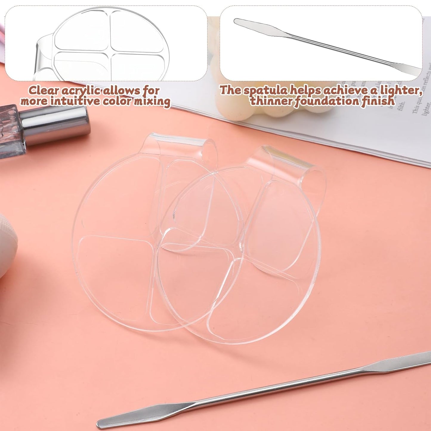 Makeup Mixing Palette Set - Handheld Acrylic Cosmetic Tray for Foundation & Nail Art | Clear Mixing Palettes