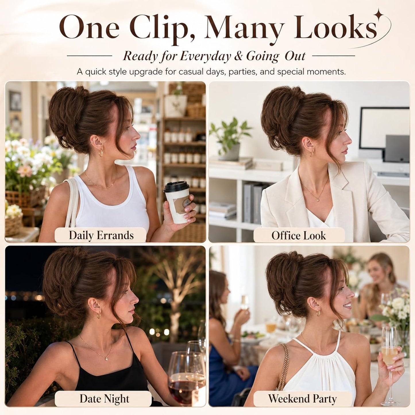 Claw Clip Ponytail Extension - Short Messy Hair Bun for Thin Hair | Straight Synthetic Hair, Easy Updo in Brown