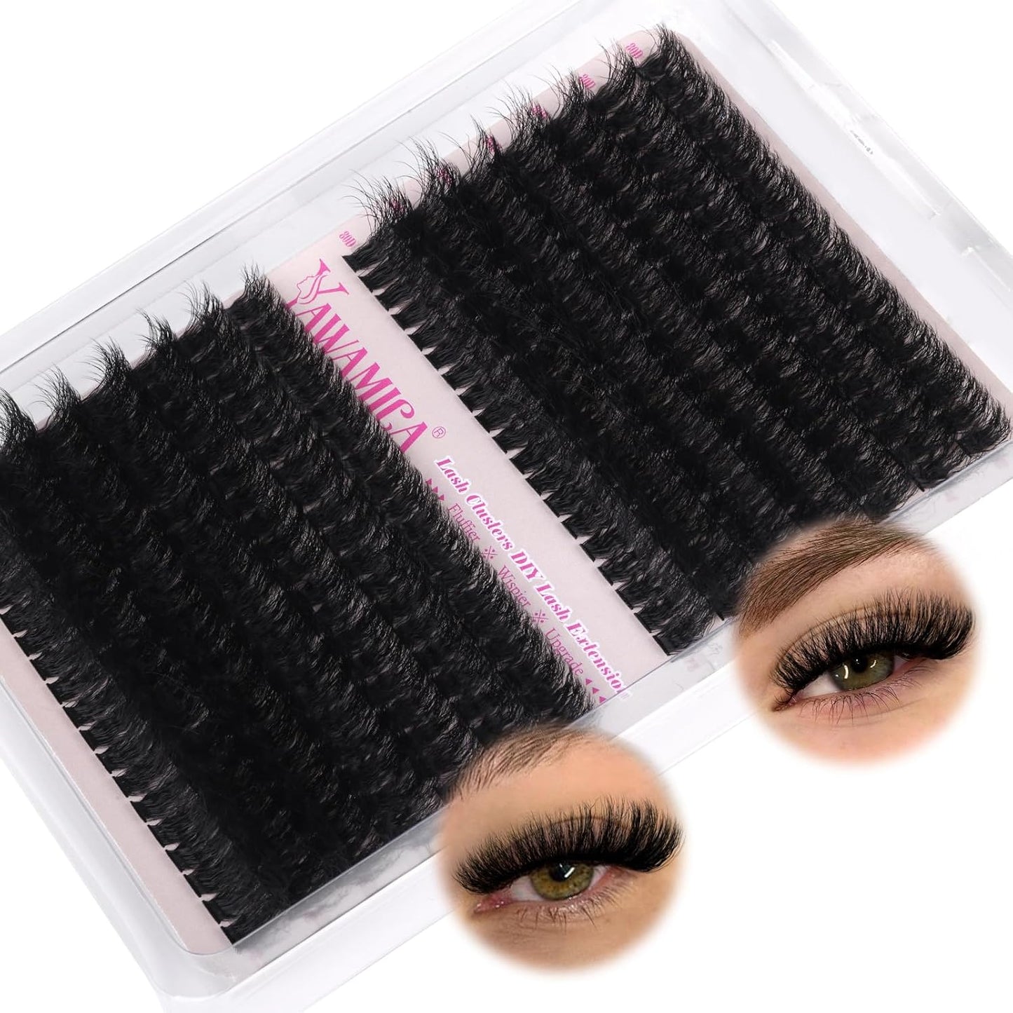 Fluffy Lash Clusters - 10-14mm D Curl Individual Eyelash Extensions | Thick 200D Volume for Soft Glam