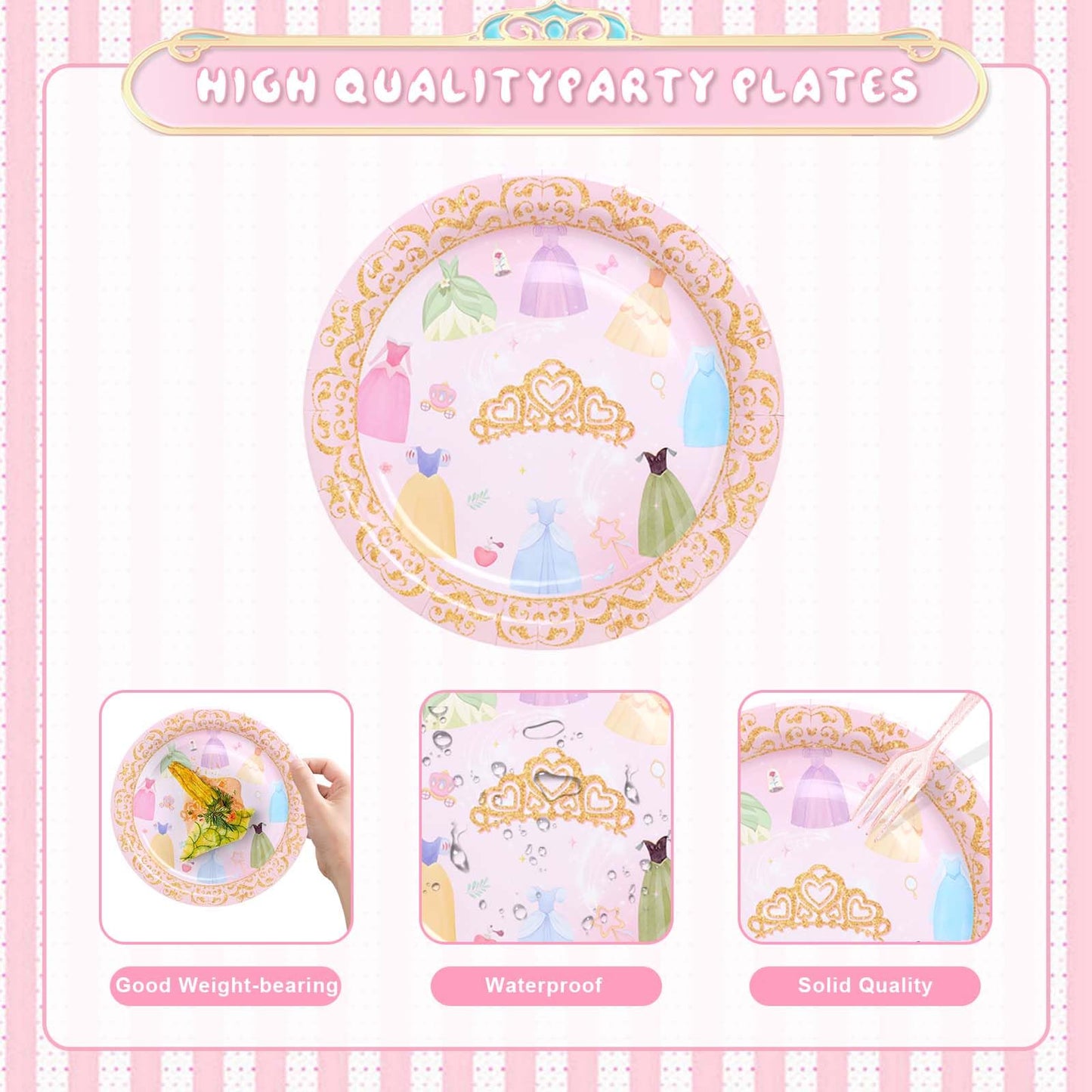 Zizzy Zuzim 175Pcs Princess Paper Plates Napkins, Princess Themed Birthday Party Decorations Pink Party Supplies Disposable Dinnerware Set Plate, Utensils, Cup, Napkin, Tableware Set, Serve 25 Guests