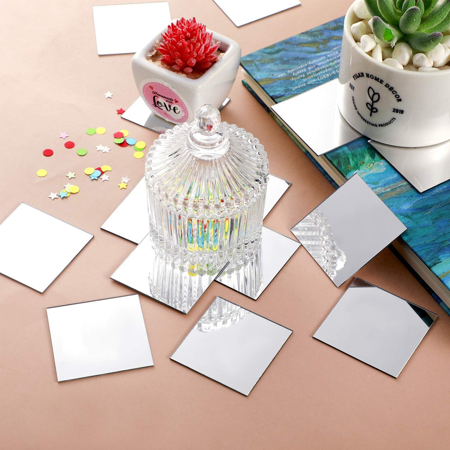 Jetec 25 Pcs Mini Size Acrylic Square Mirror Adhesive Small Square Mirror Tiles for Crafts and DIY Projects Supplies (2 Inches)