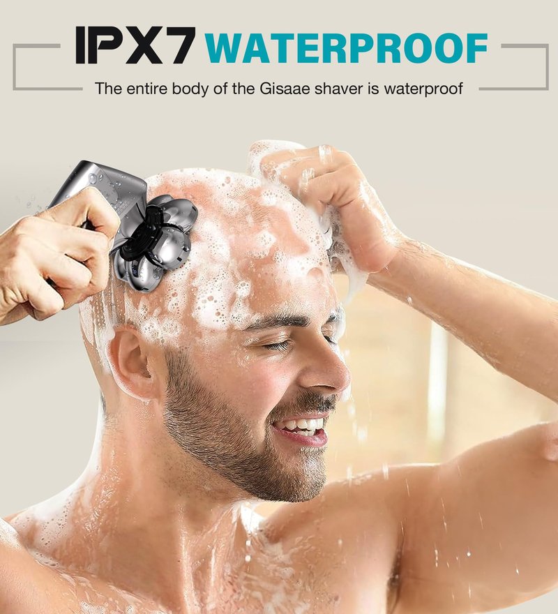 Gisaae Head Shavers for Bald Men, Upgraded 7D Electric Razor, Cordless Rechargeable, Ipx7 100% Waterproof, Dry & Wet Bald Head Shaver, Beard Grooming Kit with Led Display