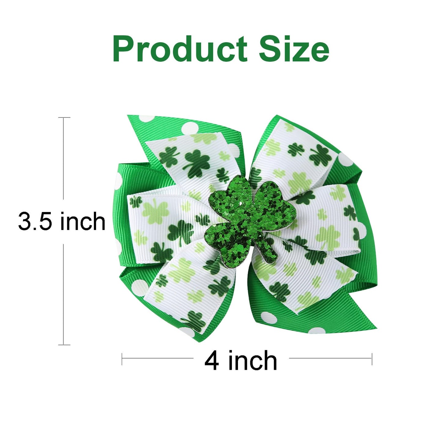 2 Pack St Patricks Day Hair Bows Green Glitter Clover Alligator Clips Girls Women Shamrock Irish Party Accessories