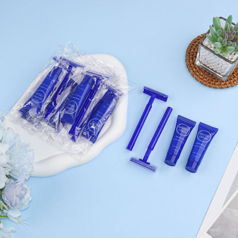 Disposable Razor Shaving Cream Set, Individually Wrapped Manual Twin Blade Shaving Razors in Bulk with Mini Smooth Shaving Cream Toiletries for Hotel Charity Camping Travel Homeless 0.34oz (30 Pack)