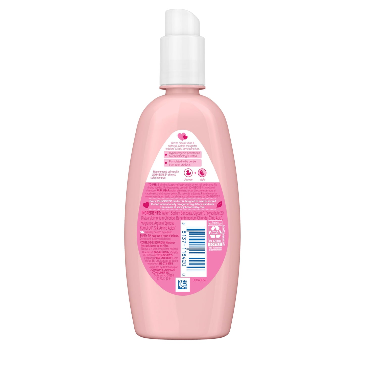 Johnson's Kids Shiny & Soft Hair Conditioning Spray with Argan Oil & Silk Proteins, Tear-Free Conditioning Spray for Shine & Softness, Gentle for Toddler Haircare, 10 fl. oz