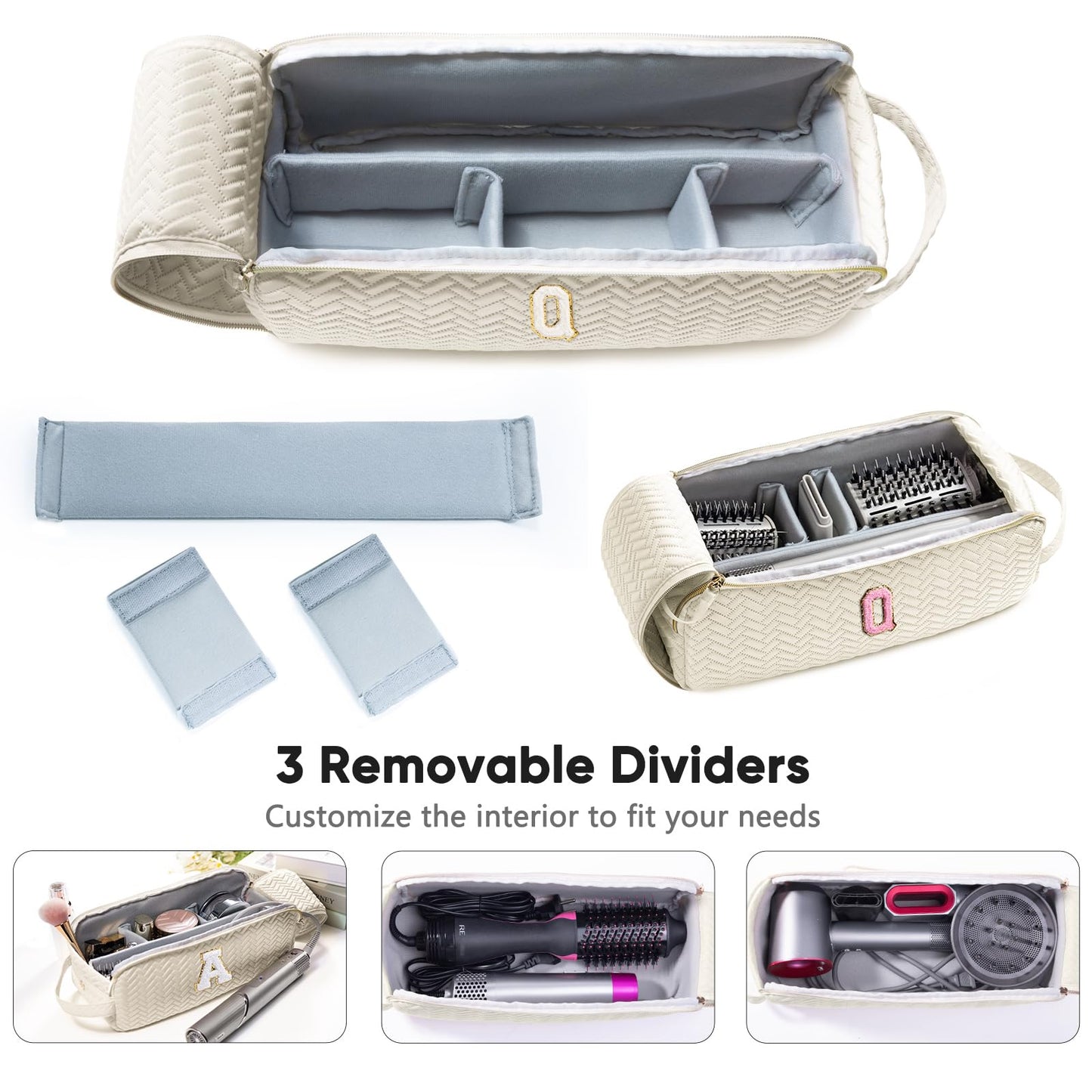 ELCUPA Initial Personalized Hair Tools Travel Bag Compatible with Shark FlexStyle, Revlon & Dyson | Hair Dryer Brush Organizer, Flat Iron, Curling Iron, Makeup & Cosmetic Bag for Travel Essentials