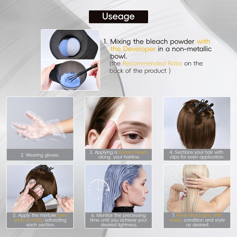 Bleach for Hair 100g / 3.53oz, Hair Powder Bleach, Ammonia-Free Formula Lifts up to 8, Removes Color Quickly and Evenly