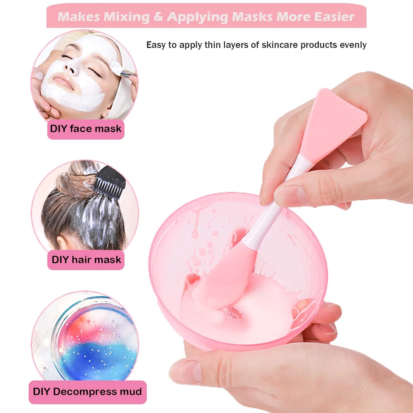 RamPula Mask Applicator Silicone Face Brush Face Mud Cream,Clay Mask,DIY,Modeling Mask Brushes DIY Mud Mixing Spatula Double-end Handheld Scoop Skin Care Make up Foundation Gel Cosmetic Tool