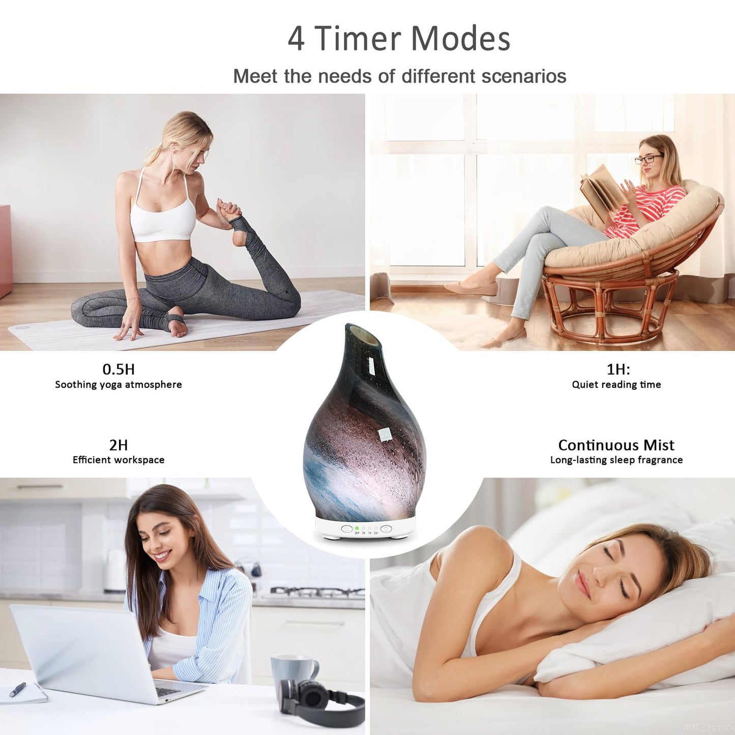 Essential Oil Diffuser 150ML Glass Aromatherapy Diffuser with 4 Timer Settings & 7 Color Changing Lights, Auto Shut-Off, Ultra Quiet Oil Diffuser for Home, Office, Yoga, Spa