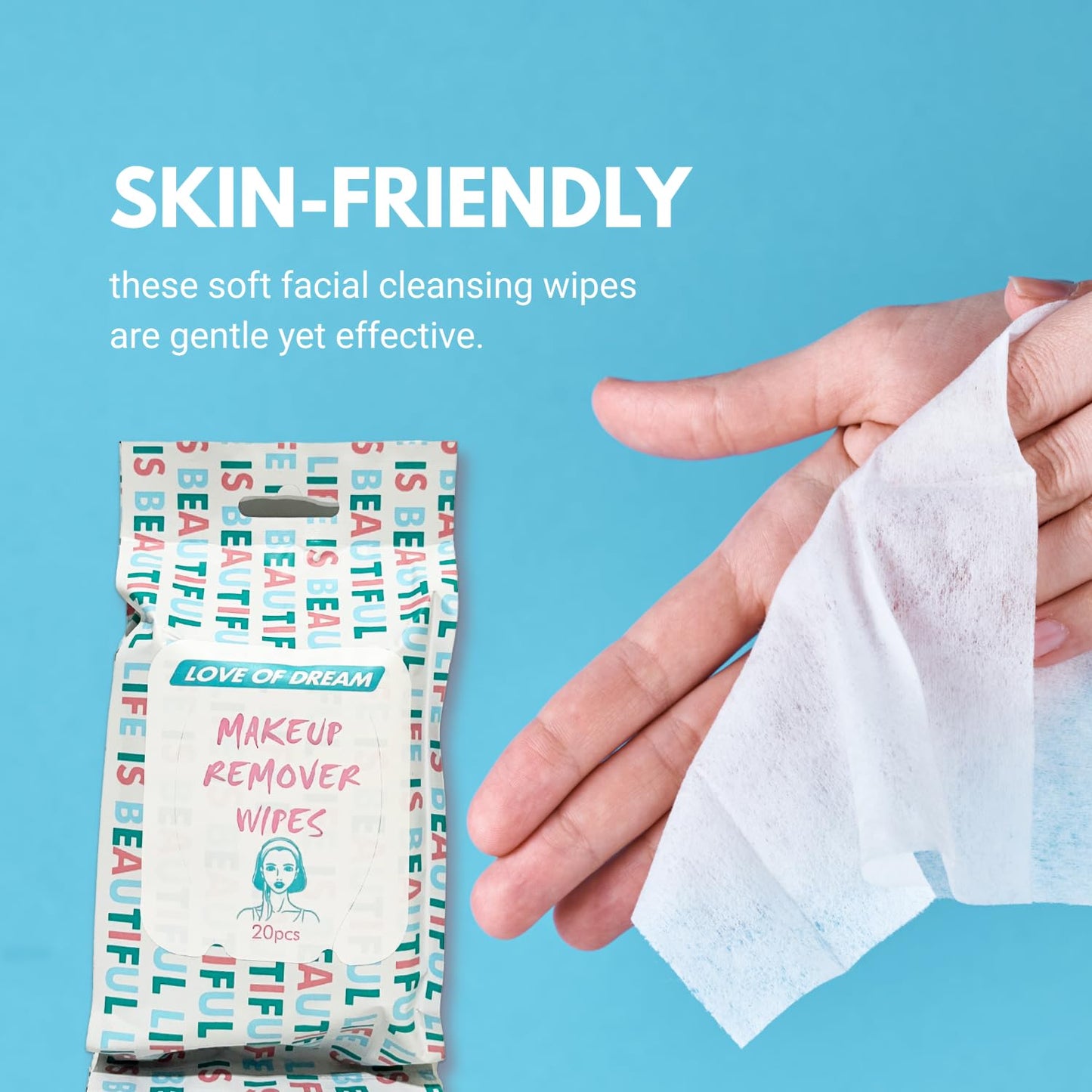 Makeup Remover Wipes | Hypoallergenic Facial Cleansing Towelettes - 20 Count - Alcohol-Free & Unscented, Safe for Sensitive Skin