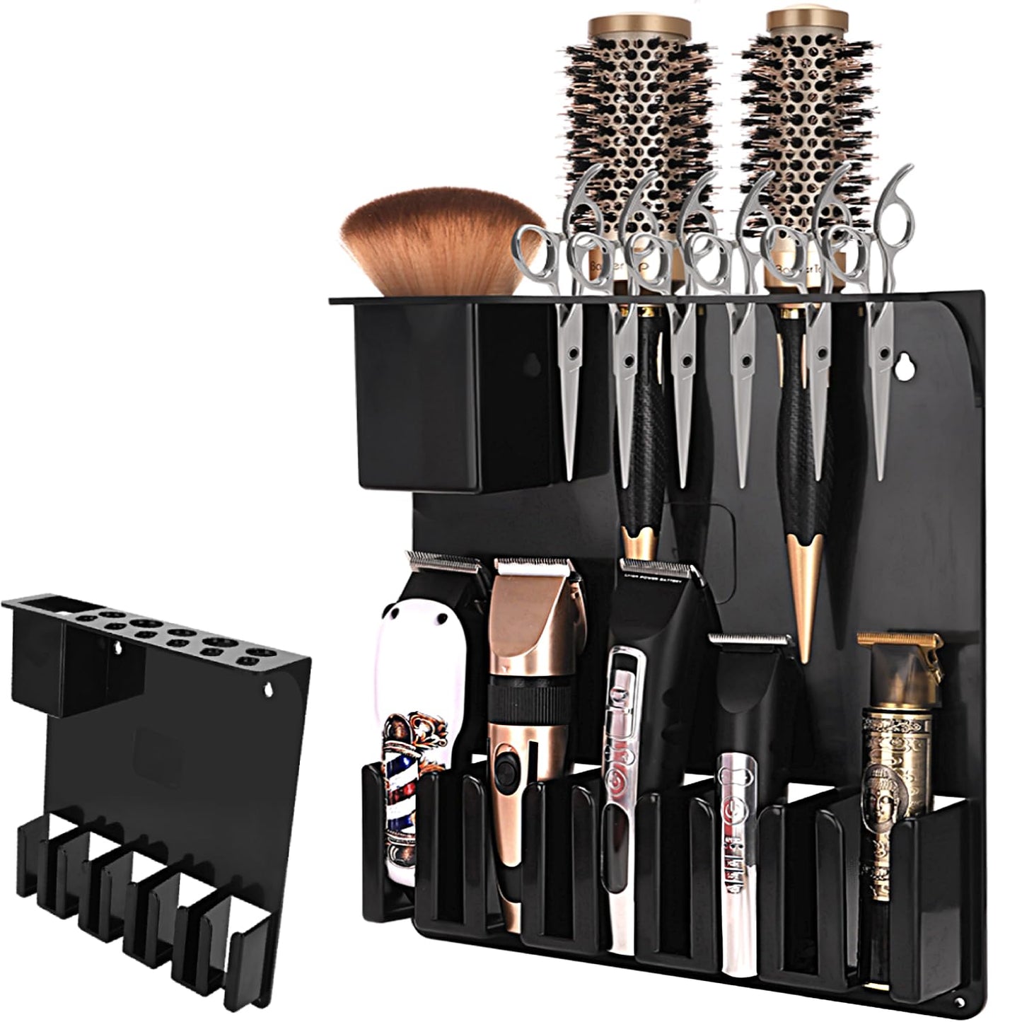 Clipper Holders Barbers Organizer, 13" x 12" x 3" Wall-Mounted Multi-Functional Hair Styling Tool Storage Stand for Clipper, Scissors, Comb, Curling Irons - for Salon, Home Bathrooms, with Screws Kit