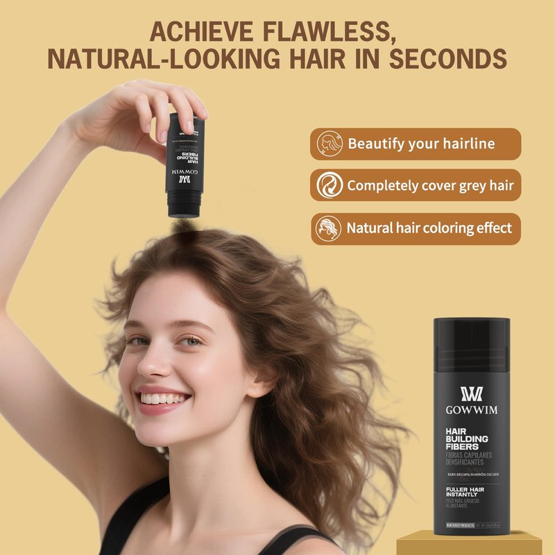 gowwim Hair Fibers for Thinning Hair 25g Hair Building Fibers 100% Undetectable,Instantly Cover Sparse Hair Areas-Bald Spots Cover Up. (Light Brown)