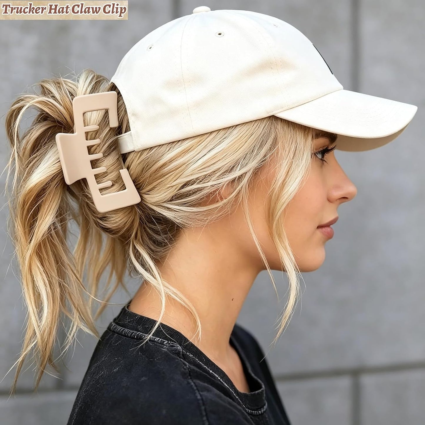 Hat-Friendly Claw Clips - 4 Pack Large Strong Hold Clips for Baseball Caps | Matte Finish Hair Accessories for Thick or Thin Hair