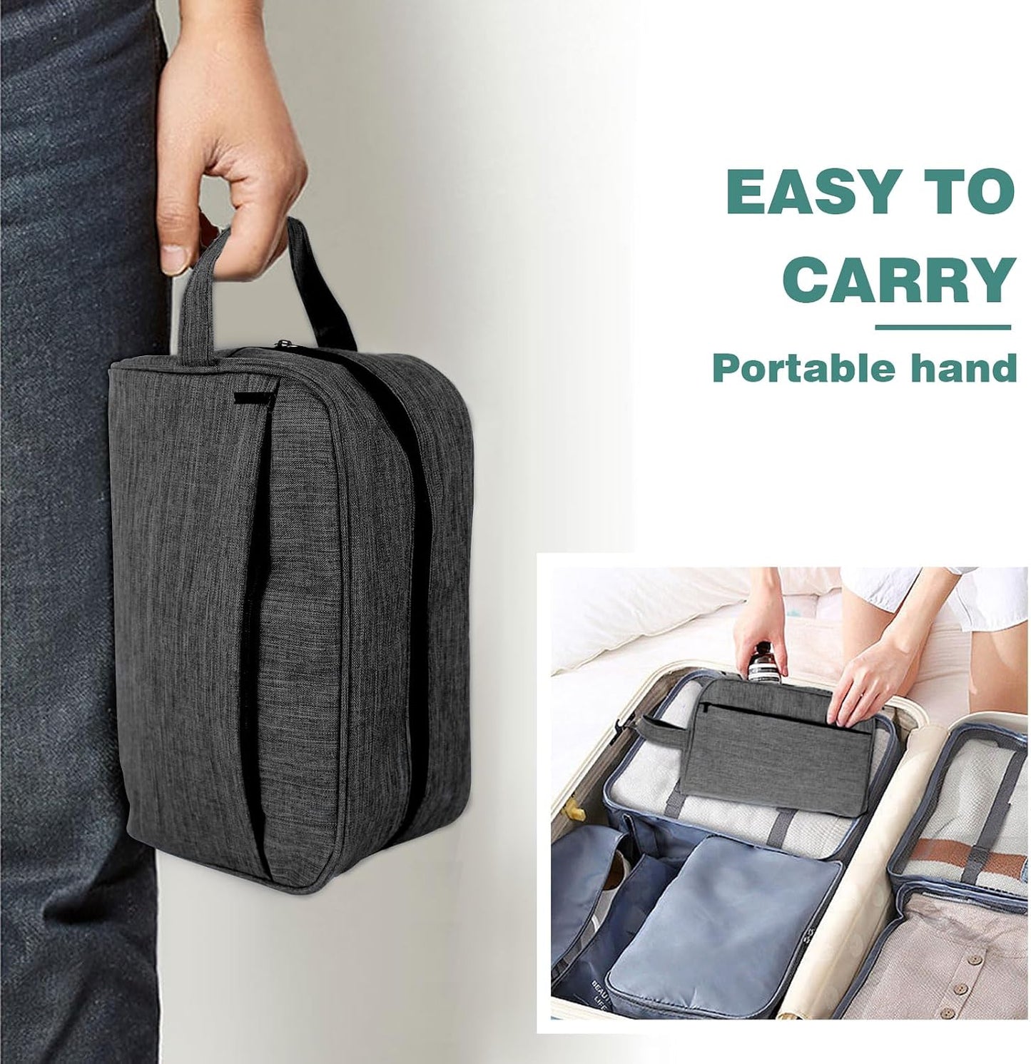 Travel Toiletry Bag - Waterproof Multi-Compartment Organizer | Compact Lightweight Hanging Dopp Kit (Black)