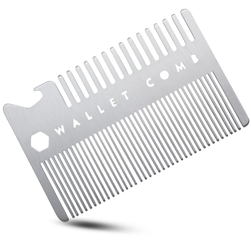 Wallet Comb Stainless Steel Hair Comb, Anti-static, Fine-tooth, Travel or Camp Comb, Light Weight Metal Comb, Dandruff Comb, Bottle Opener, Credit Card pocket Comb for Thinner Hair, Beard & Mustache