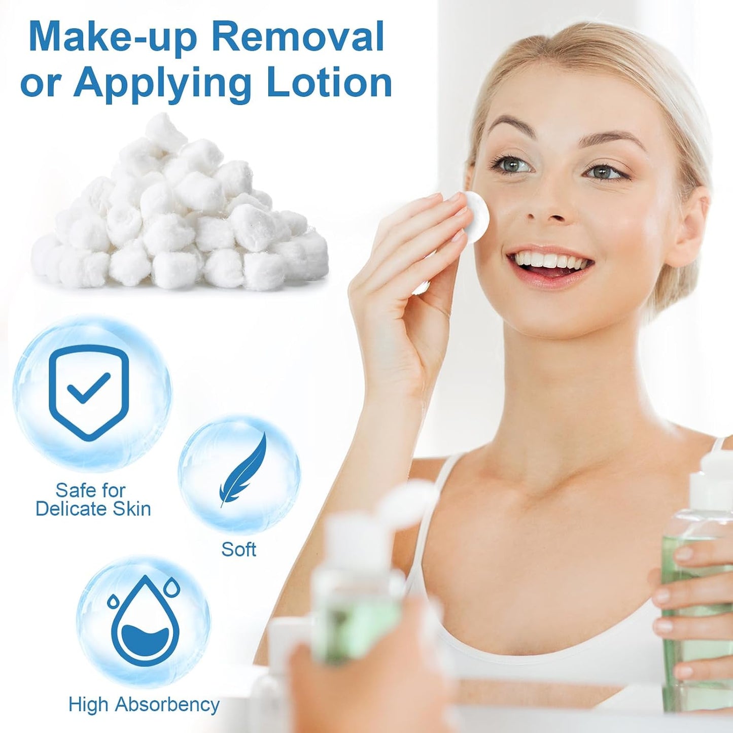 Organic Cotton Balls - 1000 Pcs Medium Absorbent Cotton for Makeup Removal & Crafting | Ideal for Nail Polish & Skin Care