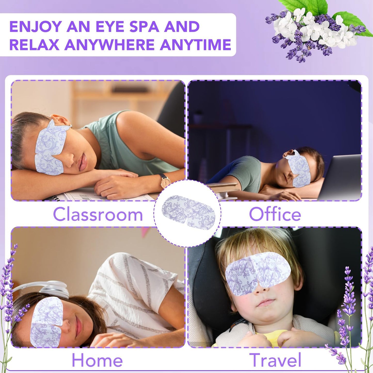 XPCARE Steam Eye Masks - 60 Pack Disposable Heated Eye Masks for Dry Eyes & Dark Circles | Lavender