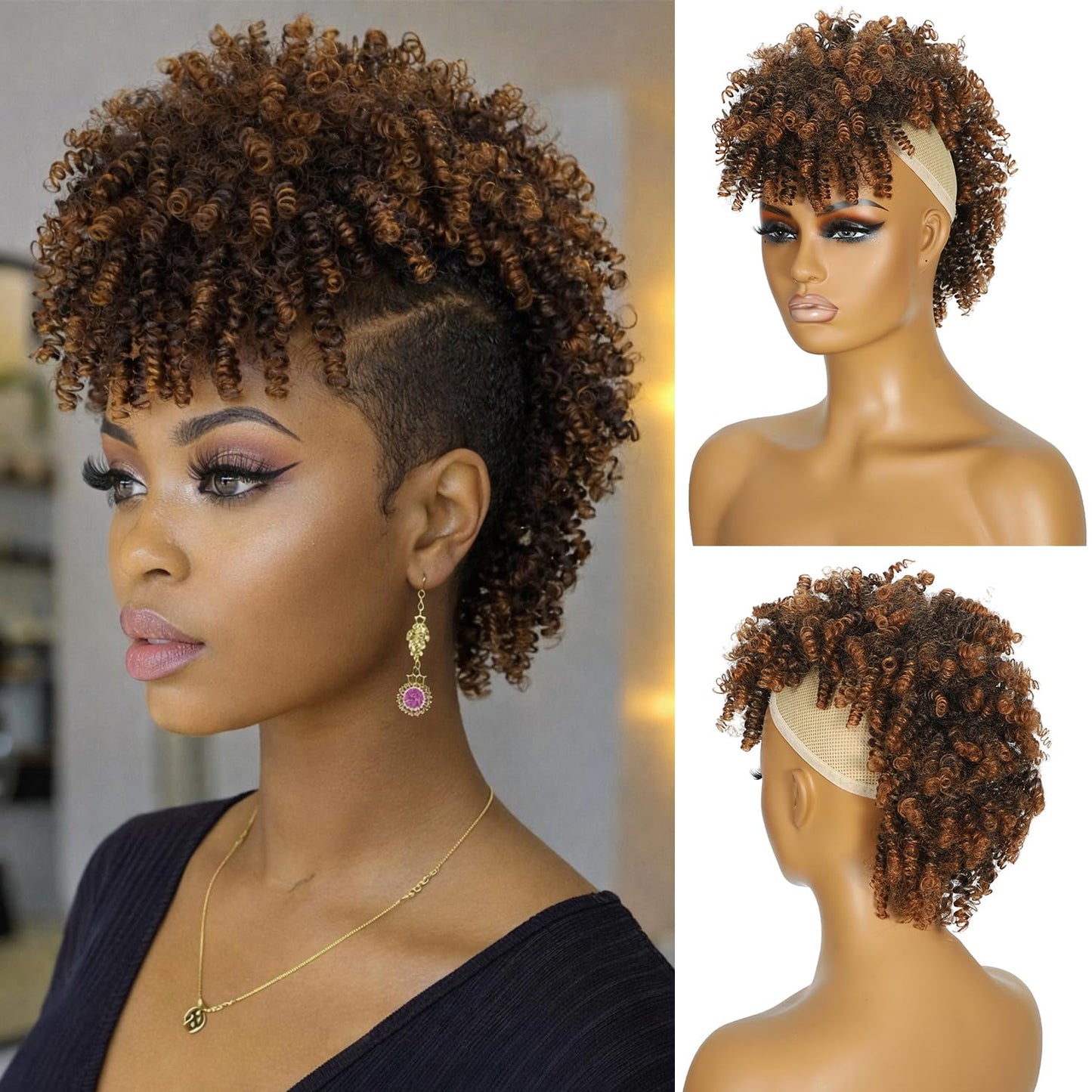 Afro Puff Drawstring Ponytail - Short Salt and Pepper Kinky Curly Extensions for Black Women | Fluffy Updo Hair Bun 1B/Grey
