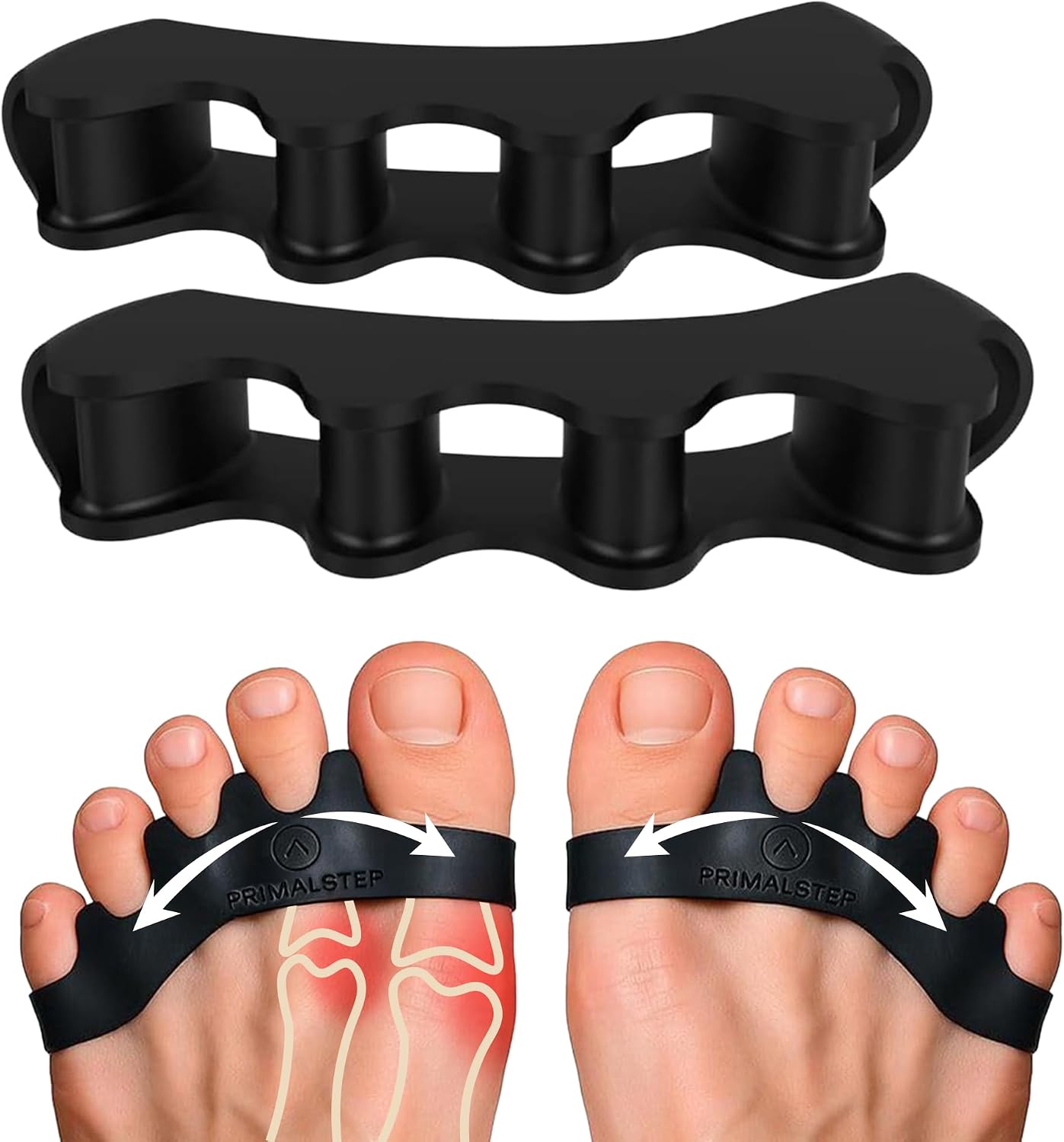 PrimalStep Toe Separators - Bunion Corrector & Plantar Fasciitis Relief | S/M Size