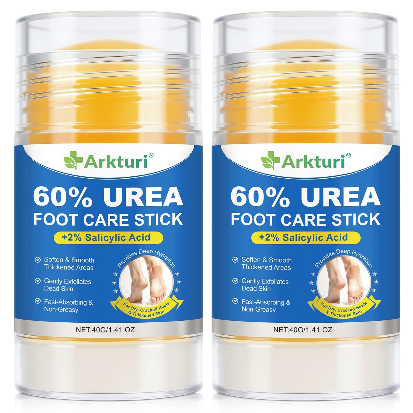 Urea Cream 60% with Salicylic Acid 2% Urea Foot Care Stick, Foot Cream for Dry Cracked Feet, Heels, Knees, Hands, Elbows, Feet Moisturizer Stick for Callus Remover & Skin Softener (40g (Pack of 2))