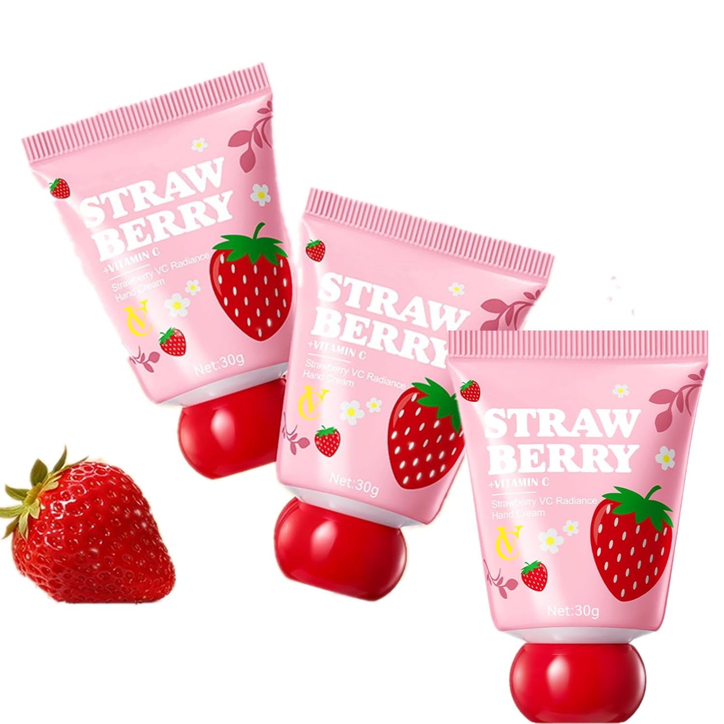 Strawberry Hand Cream - Moisturizing Travel Size Lotion Set | 3 Pack, Deep Hydration for Dry Hands, 30g Each