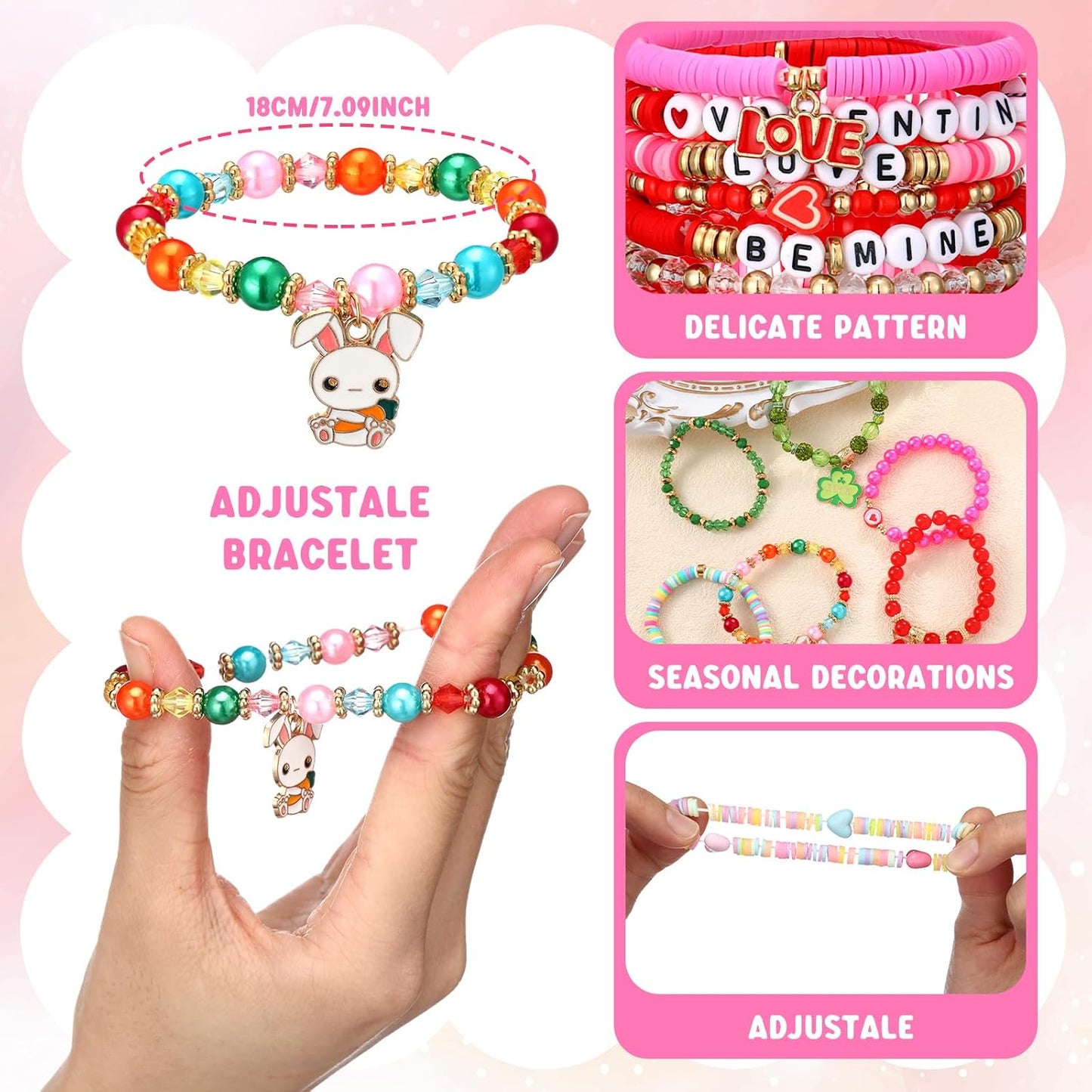 Easter Beaded Heishi Bracelets - 64-Piece Boho Friendship Jewelry Set | Perfect for Party Favors & Goody Bags