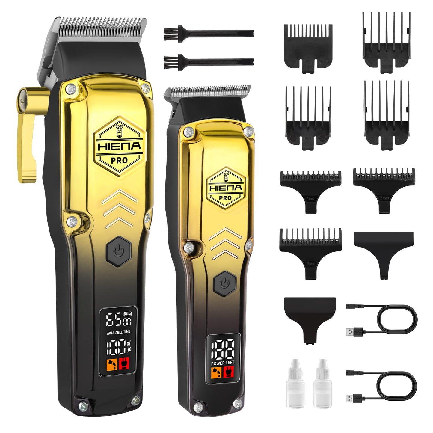 HIENA PRO Professional Hair Clipper Set and Trimmer Kit, Rechargeable Barber Clippers, Cordless Hair Cutting Tools with LED Display, USB Charging, Perfect Gifts for Men