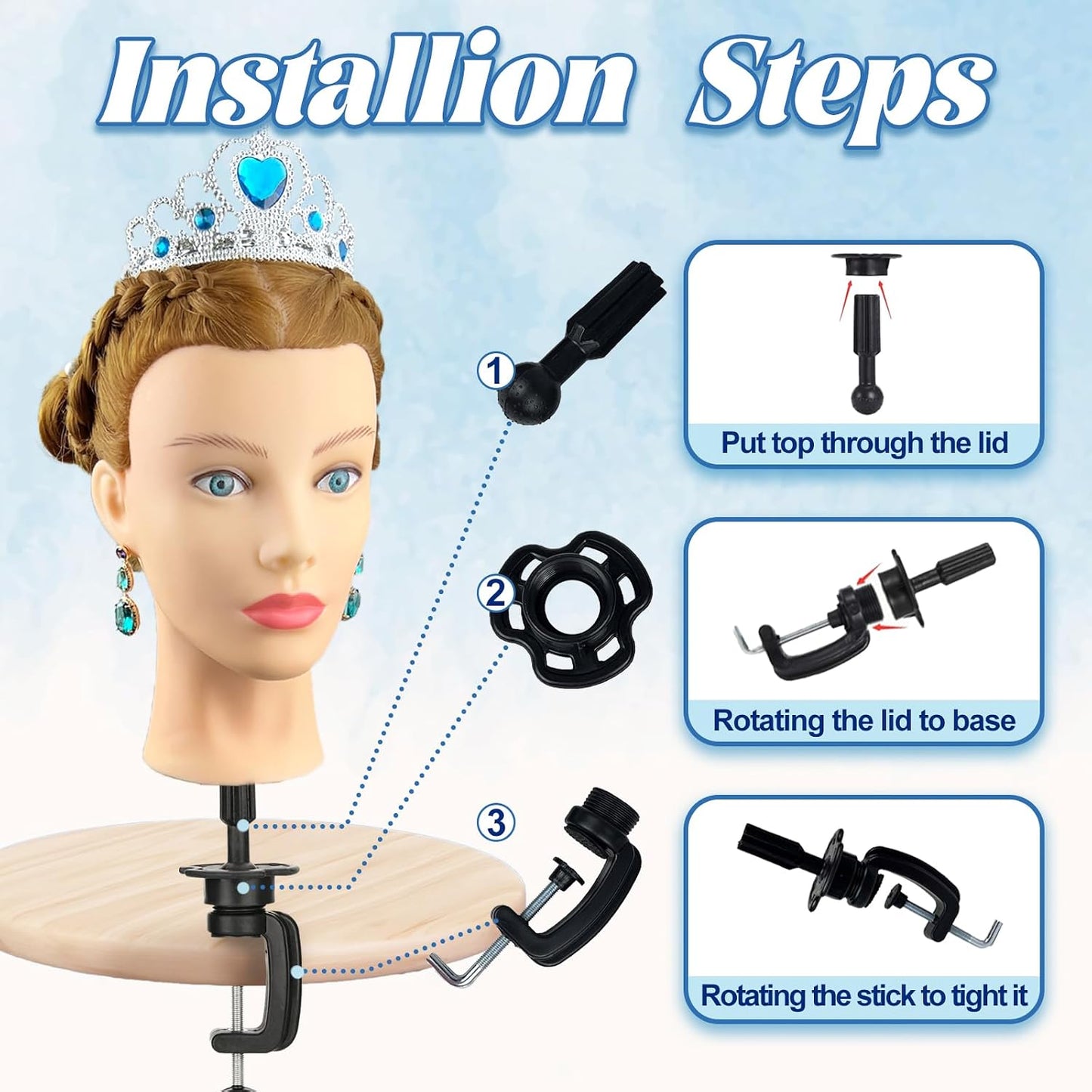 Human Hair Mannequin Head - 80% Real Hair Cosmetology Doll for Hairdresser Practice | Amber Brown with Tripod Stand & Clamp
